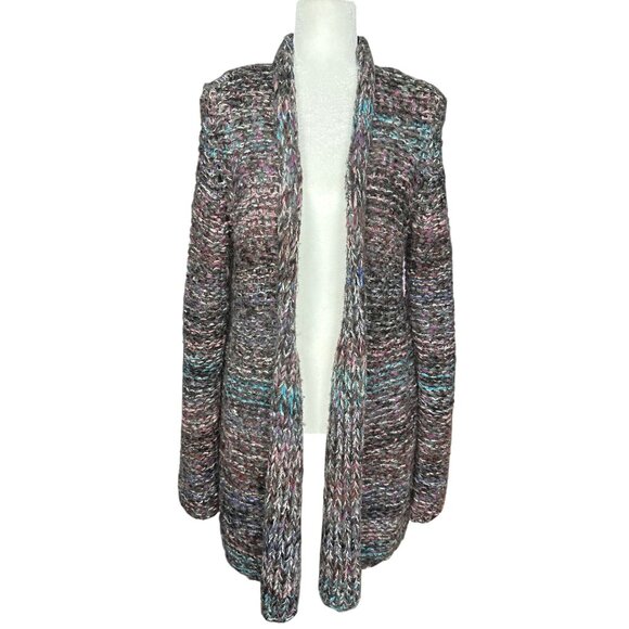 Anthropologie Moth Chunky Knit Open Cardigan Sweater Large Multicolor Cozy Boho - Picture 2 of 11